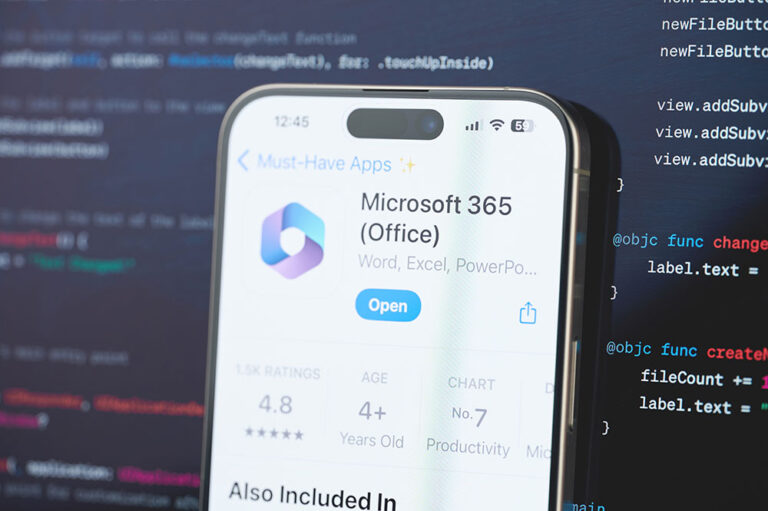 A phone with the Microsoft 365 (Office) app open.