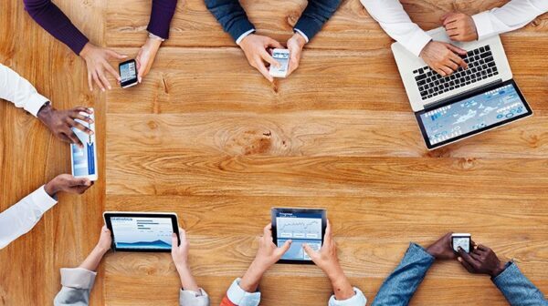 mobile devices on a table