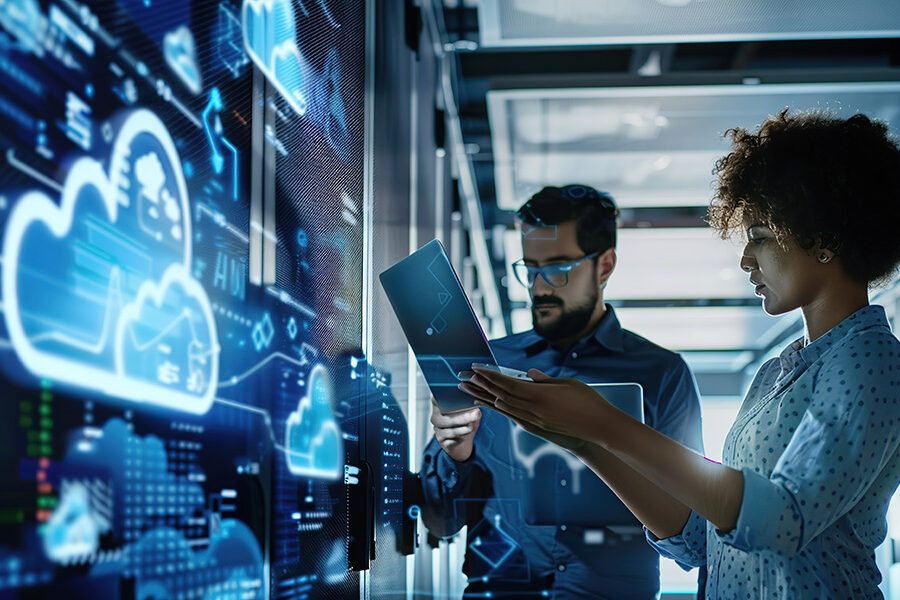 Cloud Native Application Development with Developers Working on Laptops and Cloud Infrastructure.